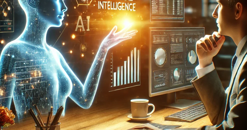 DALL·E 2024-08-14 09.33.24 – An ultra-realistic, high-definition image illustrating the synergy between emotional intelligence and artificial intelligence in a professional settin